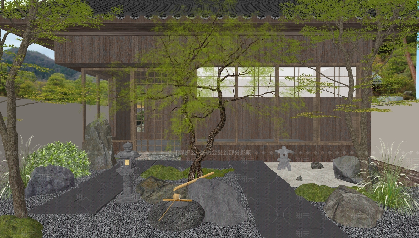 新中式日式乡村庭院SU模型下载【ID:1185891807】