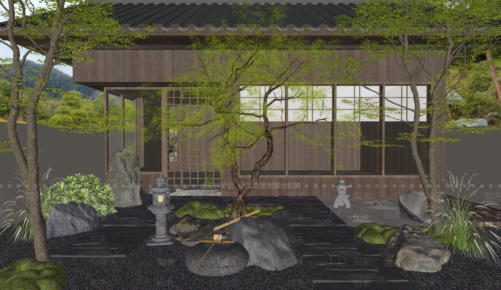 新中式日式园路SU模型下载【ID:1185893728】