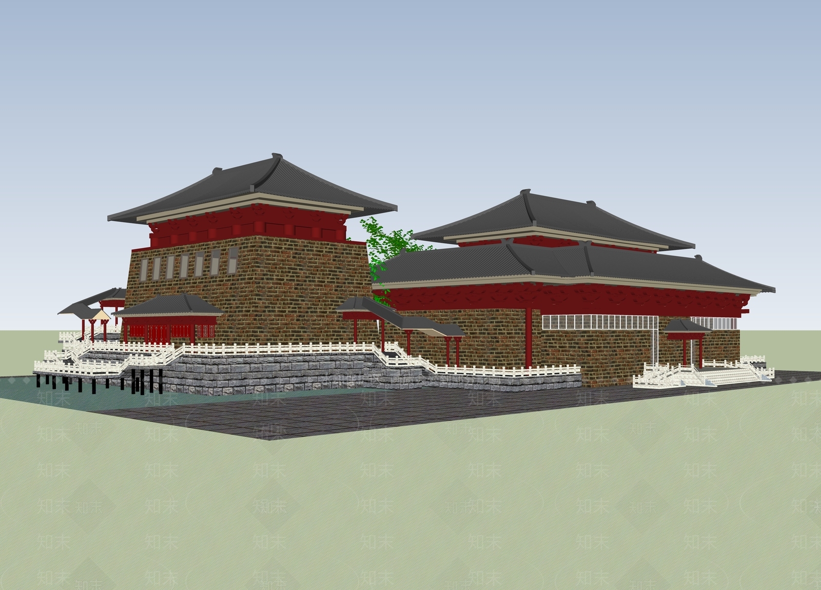 中式古建筑SU模型下载【ID:1185901348】