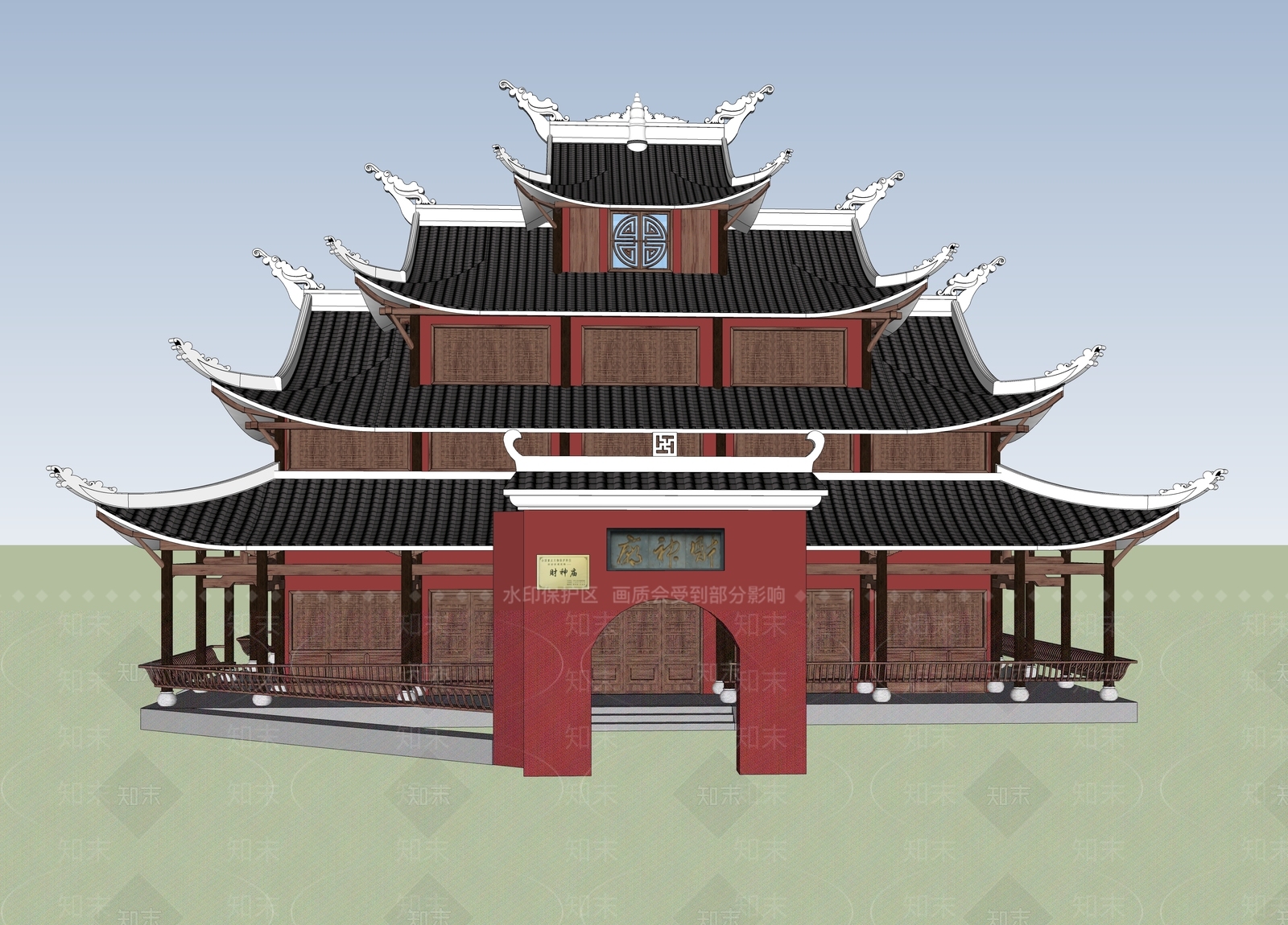 中式古建筑SU模型下载【ID:1185901512】