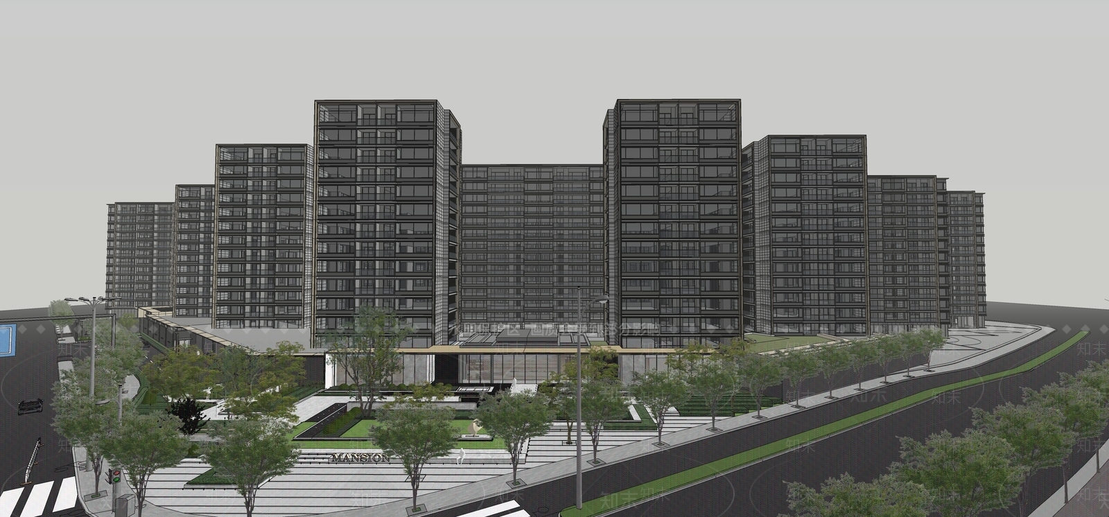 简约轻奢小区建筑SU模型下载【ID:1185901566】