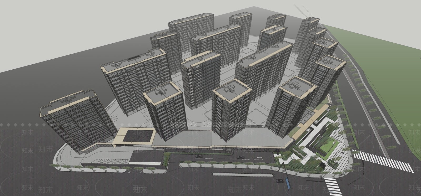 简约轻奢小区建筑SU模型下载【ID:1185901566】