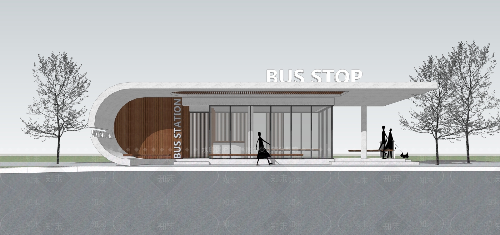 现代极简公交站台SU模型下载【ID:1185903645】