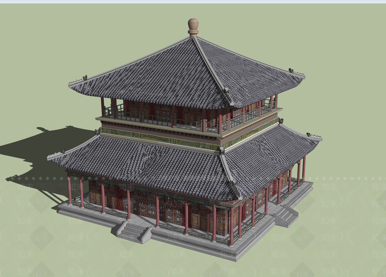 中式古建筑SU模型下载【ID:1185903814】