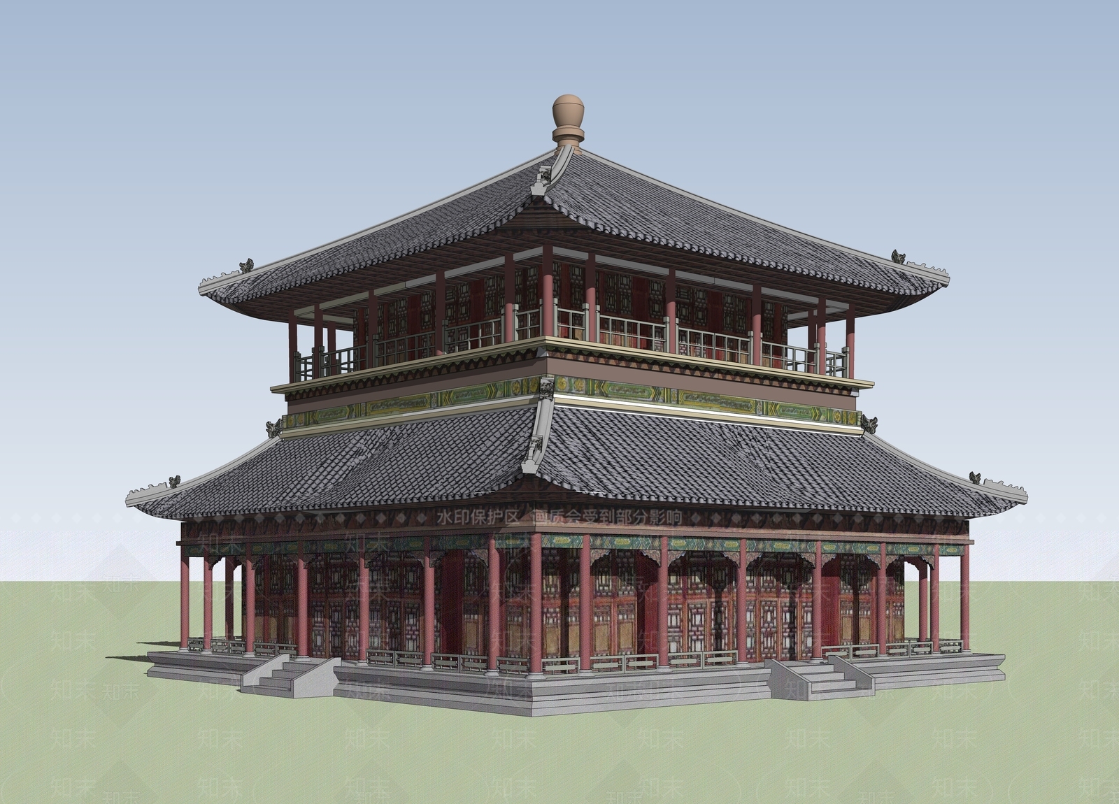 中式古建筑SU模型下载【ID:1185903814】