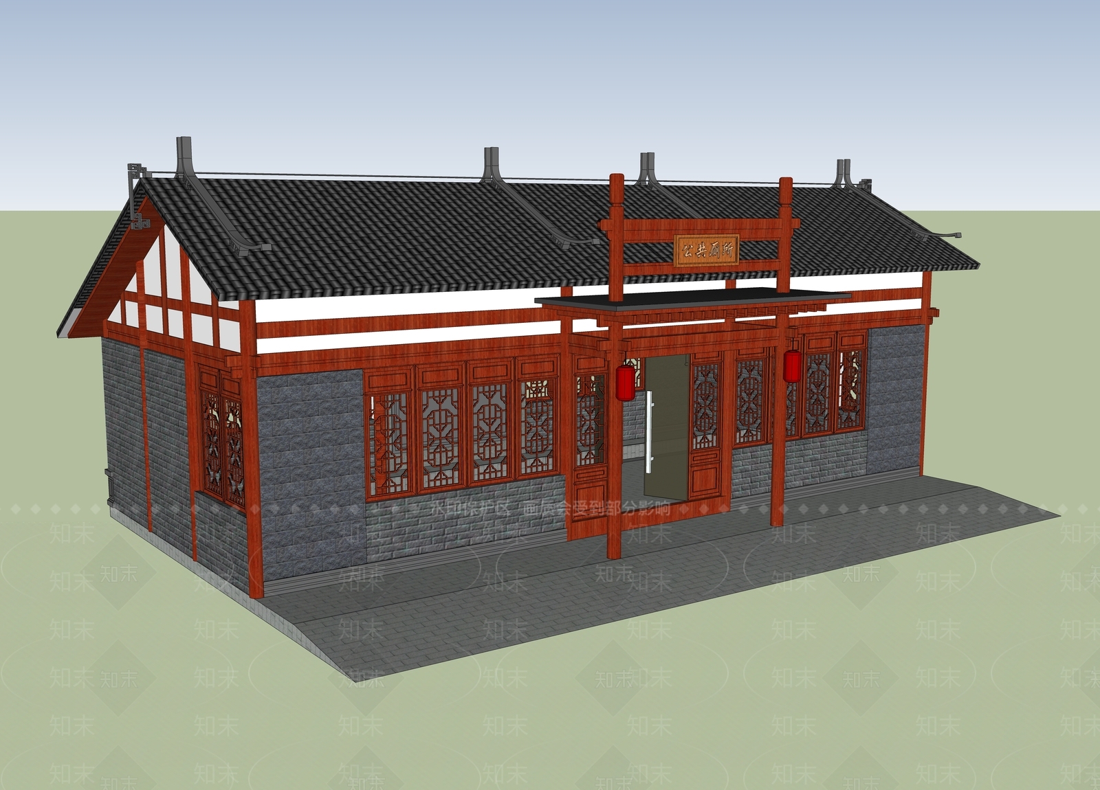 中式古建筑SU模型下载【ID:1185903955】