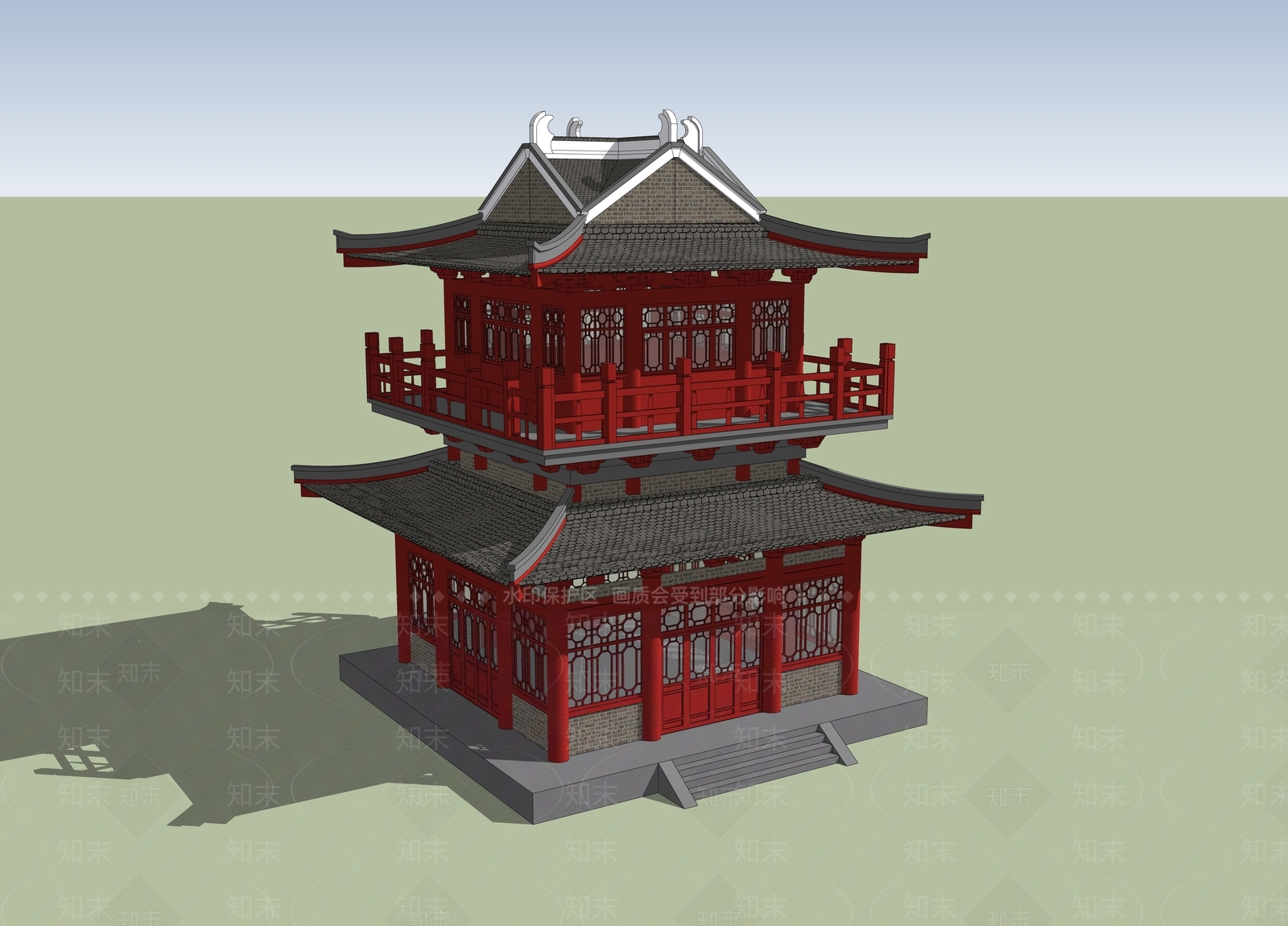 中式古建筑SU模型下载【ID:1185904361】