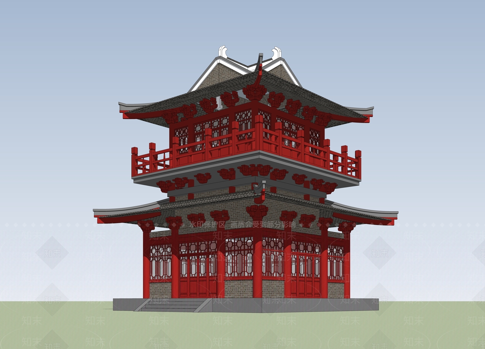 中式古建筑SU模型下载【ID:1185904361】