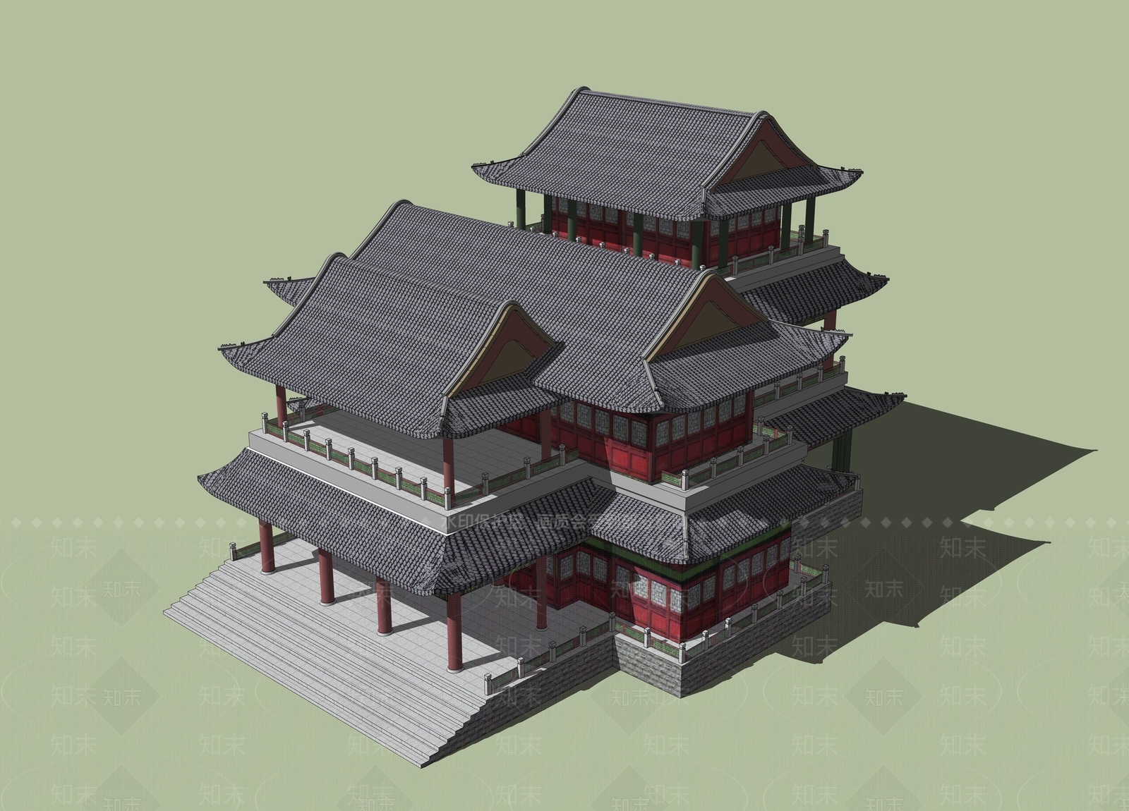 中式古建筑SU模型下载【ID:1185904452】