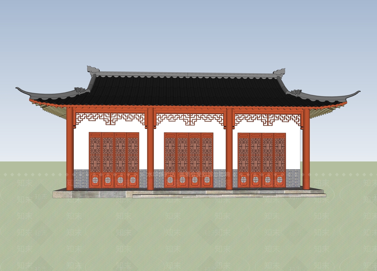 中式古建筑SU模型下载【ID:1185904578】