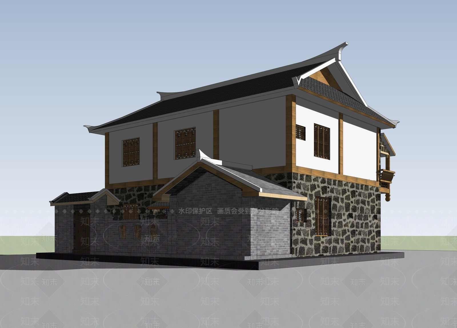 中式新中式乡村民房SU模型下载【ID:1185905062】