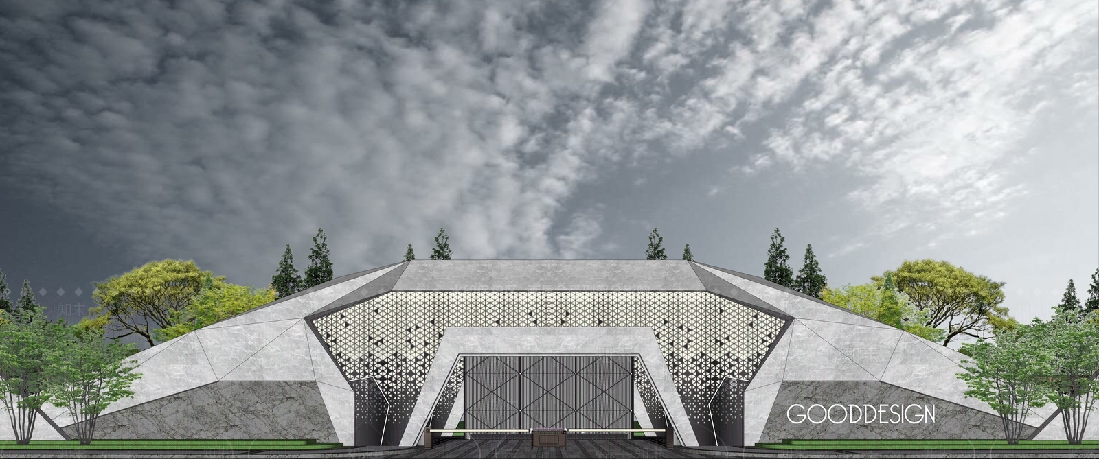 现代展览馆建筑SU模型下载【ID:1185905145】