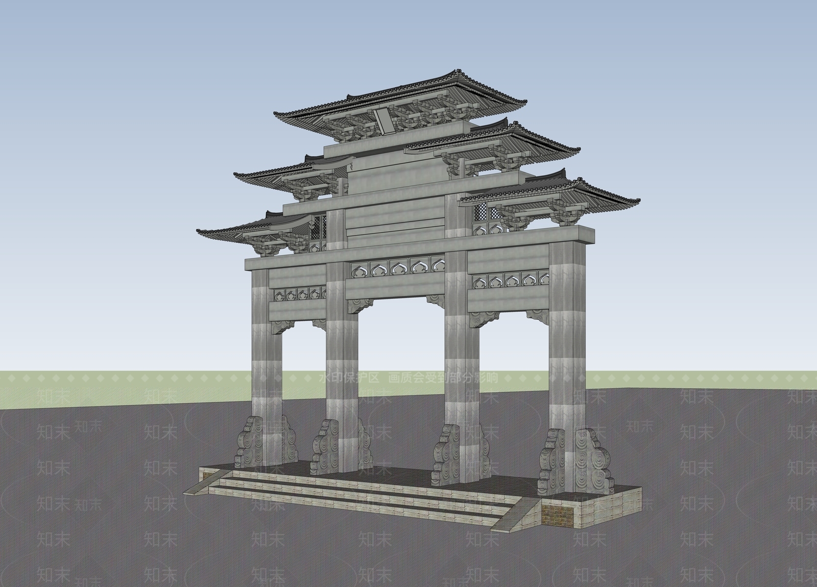 中式新中式古建筑SU模型下载【ID:1185905297】