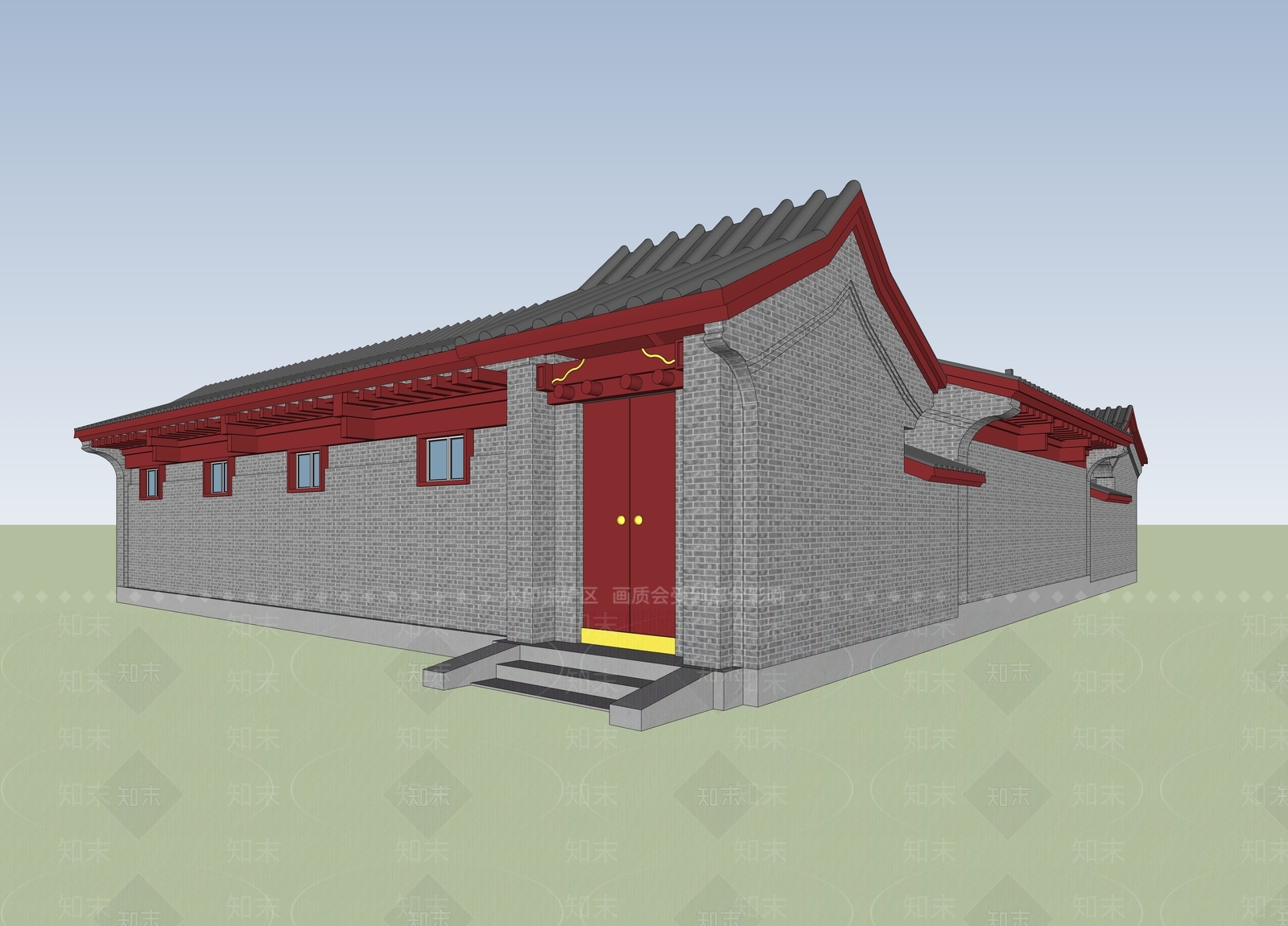 中式新中式古建筑SU模型下载【ID:1185905585】