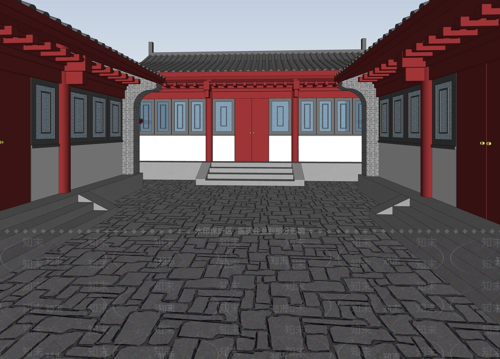 中式新中式古建筑SU模型下载【ID:1185905585】