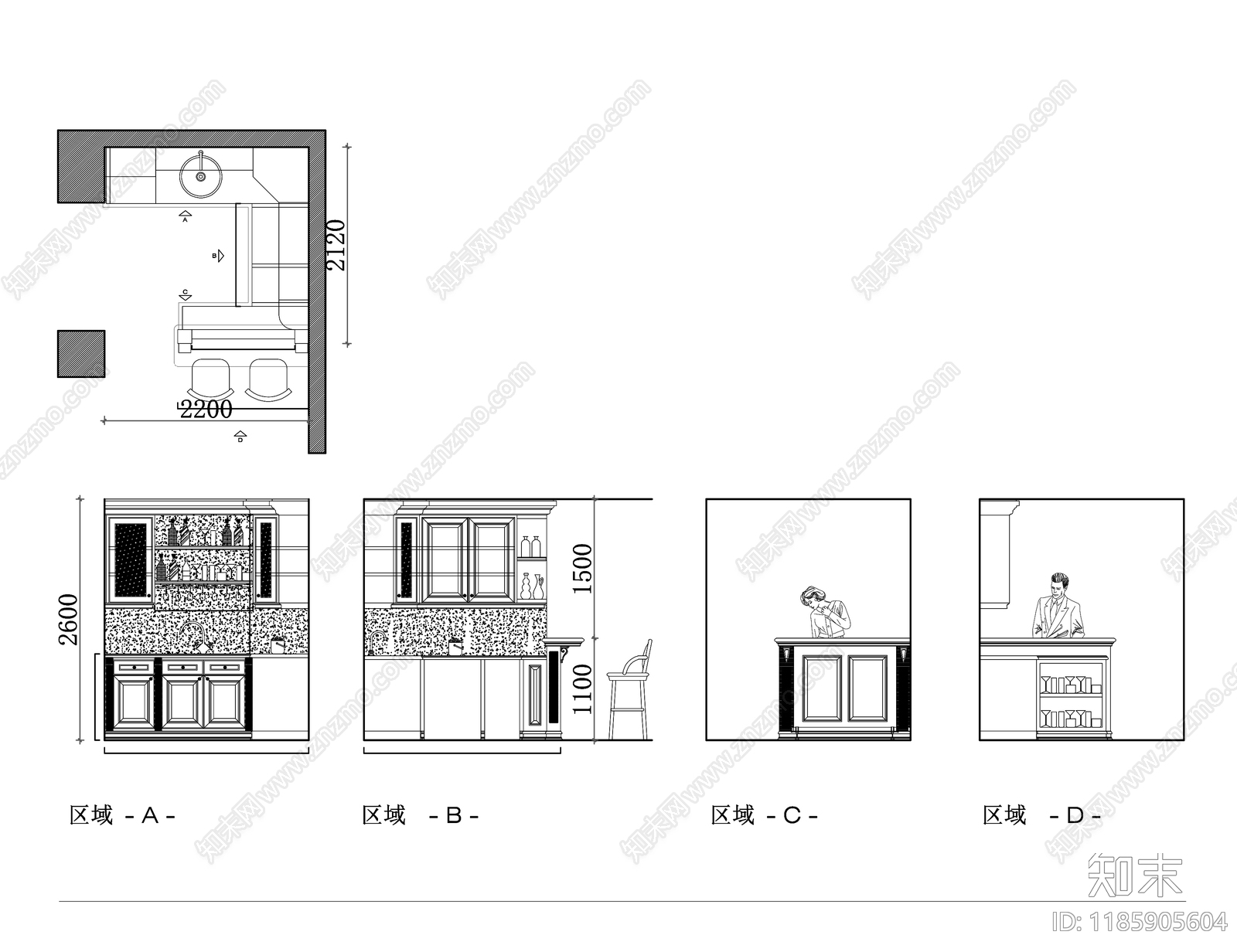 欧式厨房施工图下载【ID:1185905604】