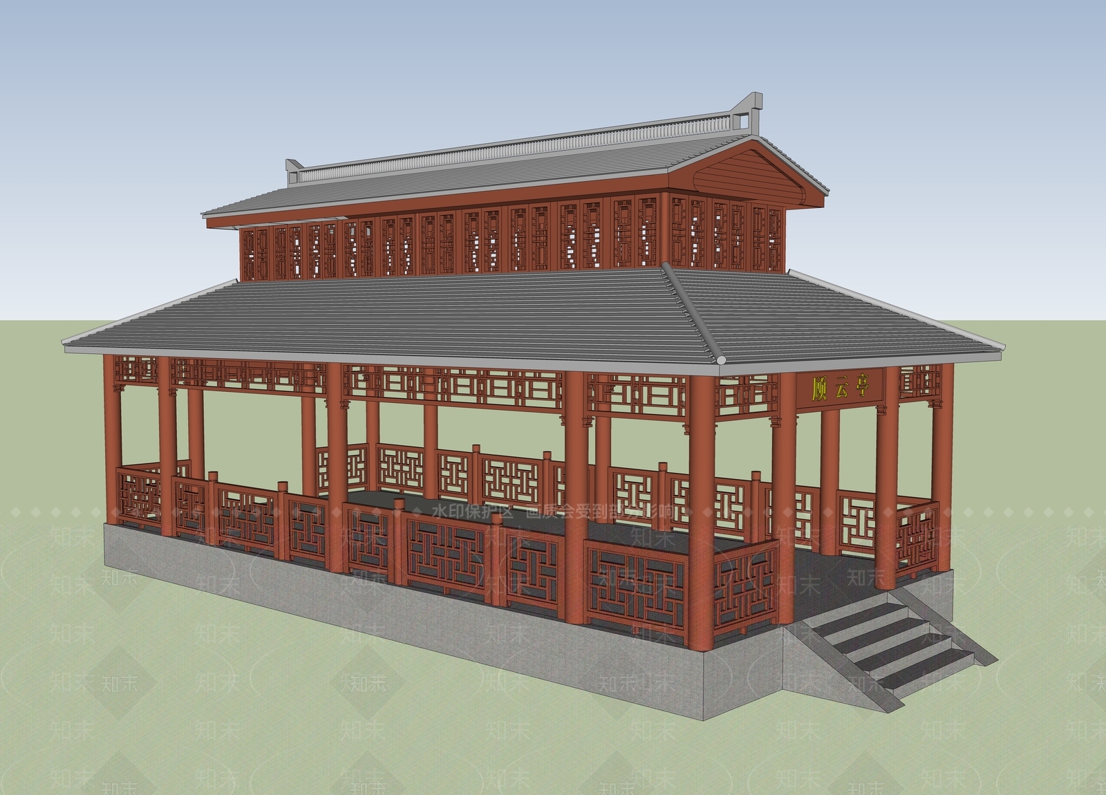 新中式中式廊架SU模型下载【ID:1185905780】