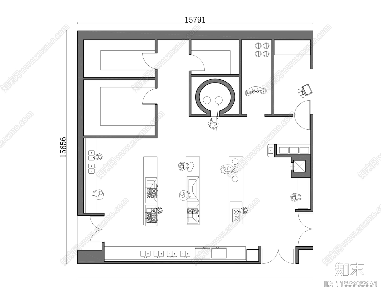 现代西餐厅施工图下载【ID:1185905931】