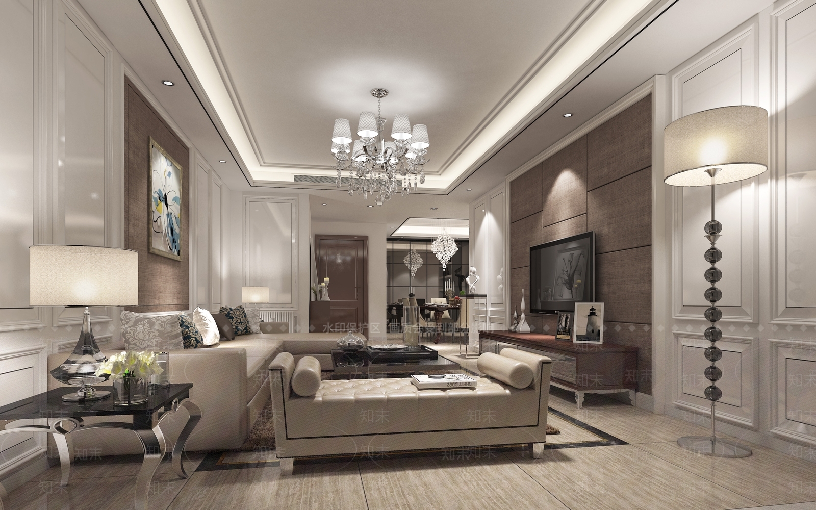 欧式简欧家居客厅3D模型下载【ID:1185917143】