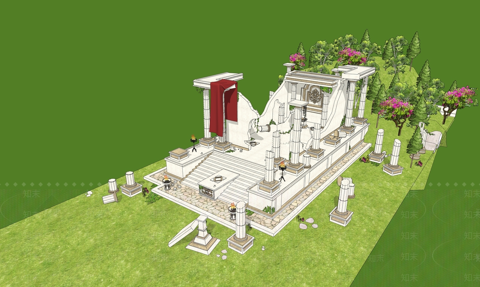 简欧古建筑SU模型下载【ID:1185918145】