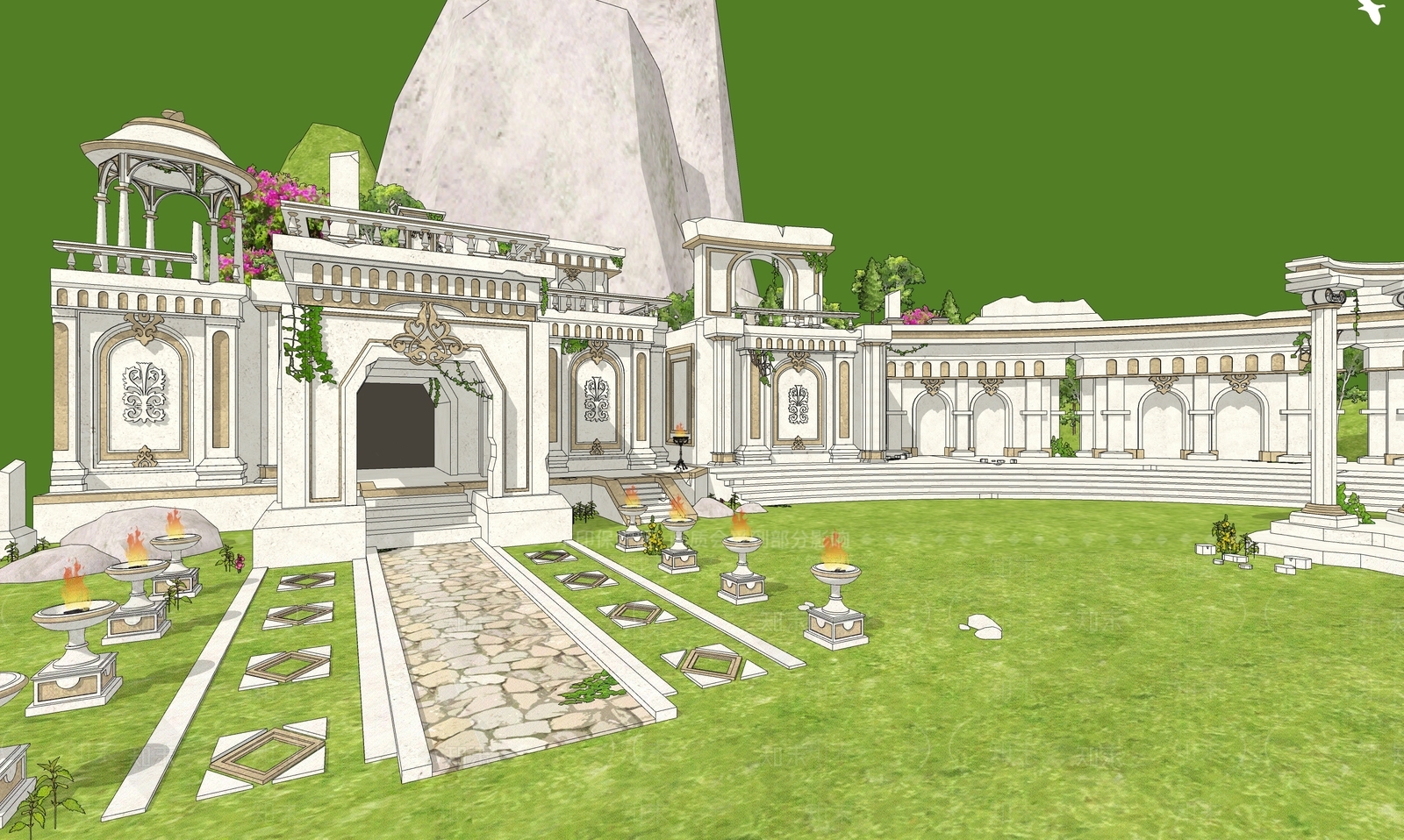 简欧古建筑SU模型下载【ID:1185918430】