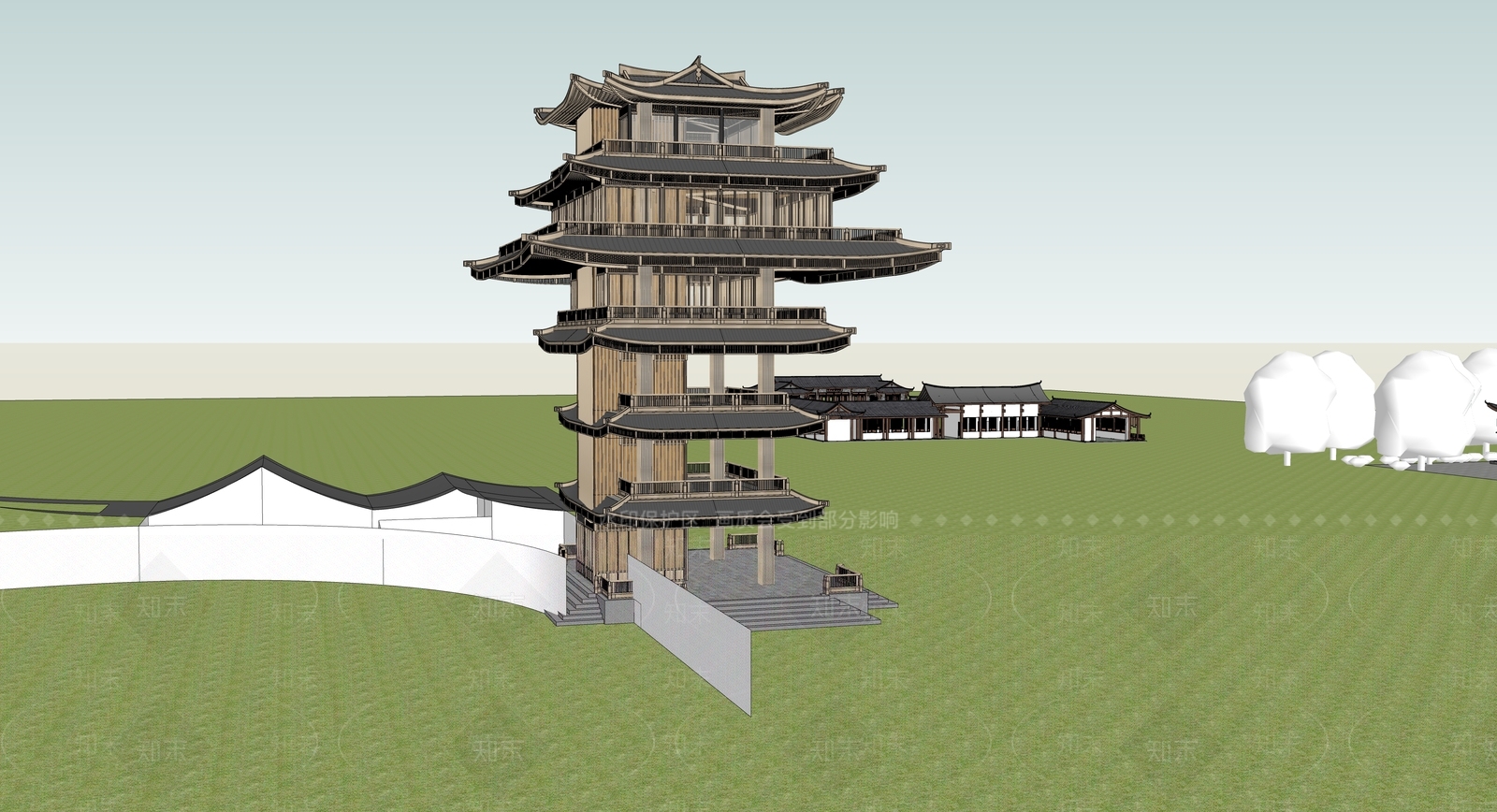 中式古建筑SU模型下载【ID:1185922071】