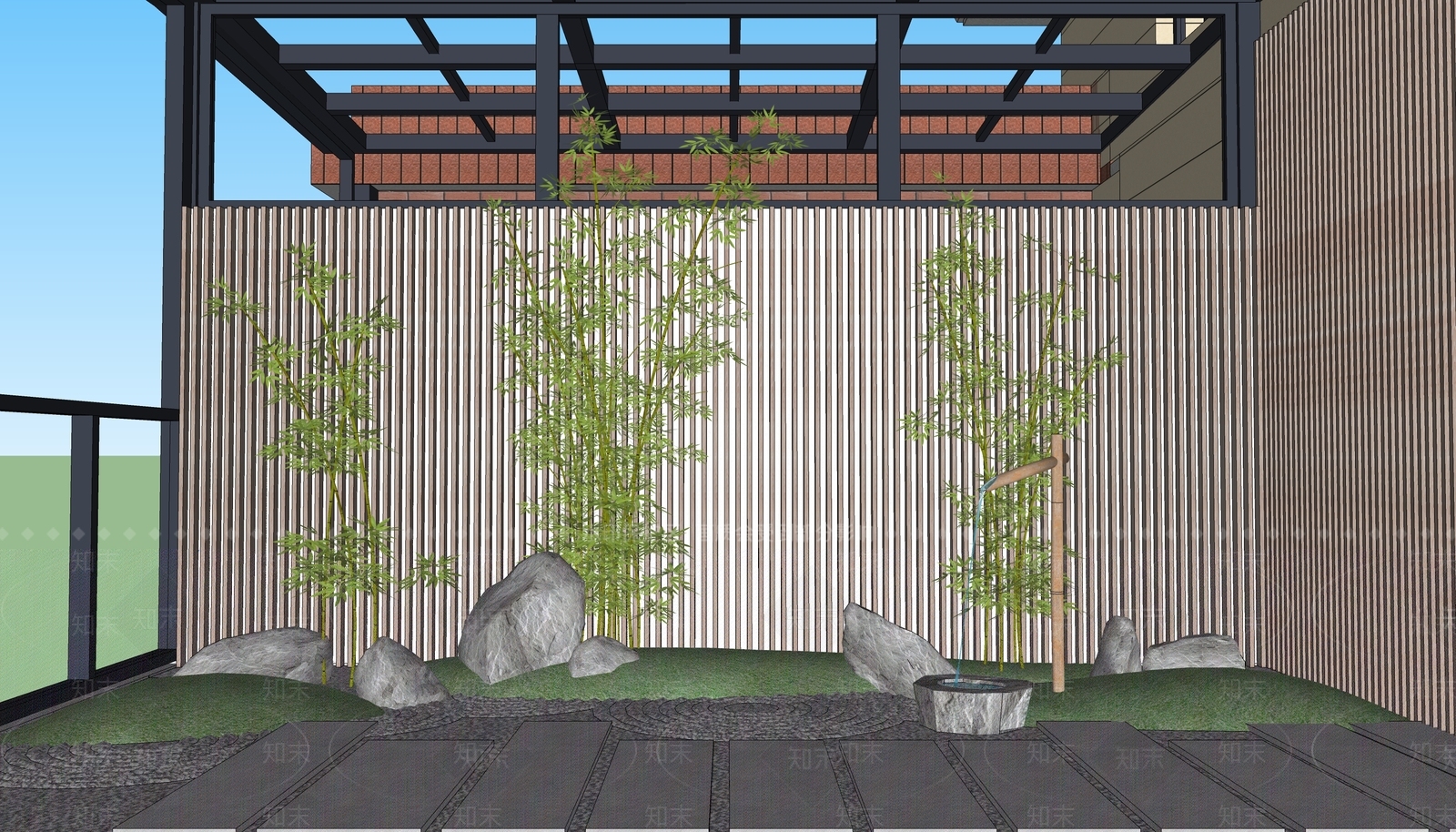 现代日式屋顶花园SU模型下载【ID:1185924563】