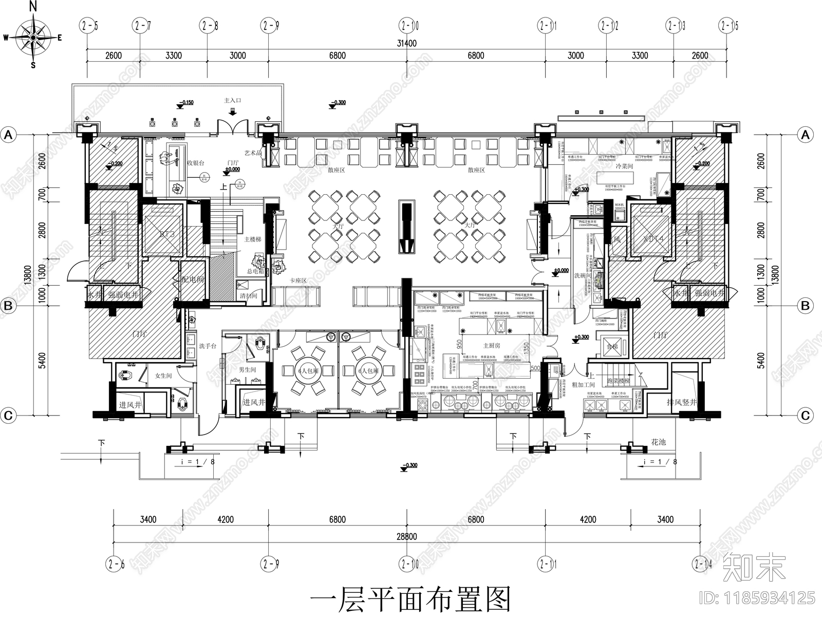 新中式中餐厅施工图下载【ID:1185934125】