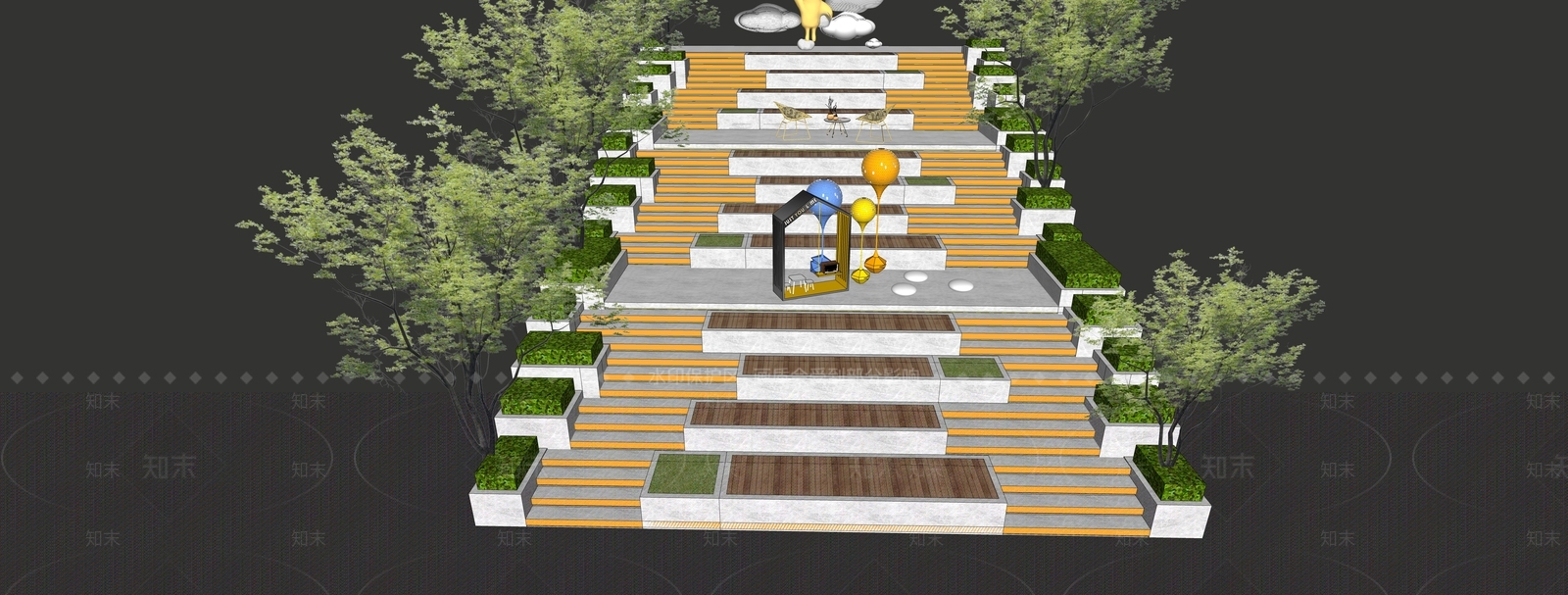 现代台阶景观SU模型下载【ID:1185934836】