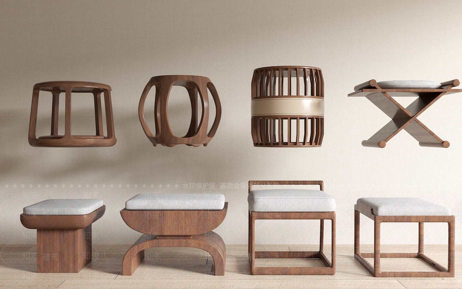 新中式中式其他凳子3D模型下载【ID:1185943735】