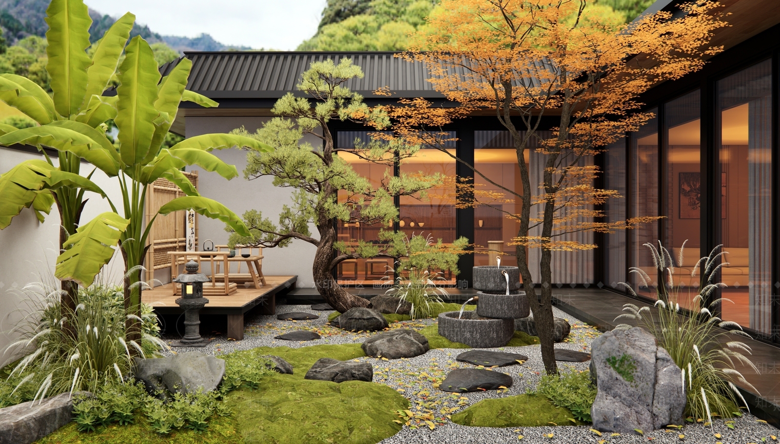 日式新中式庭院3D模型下载【ID:1185945131】