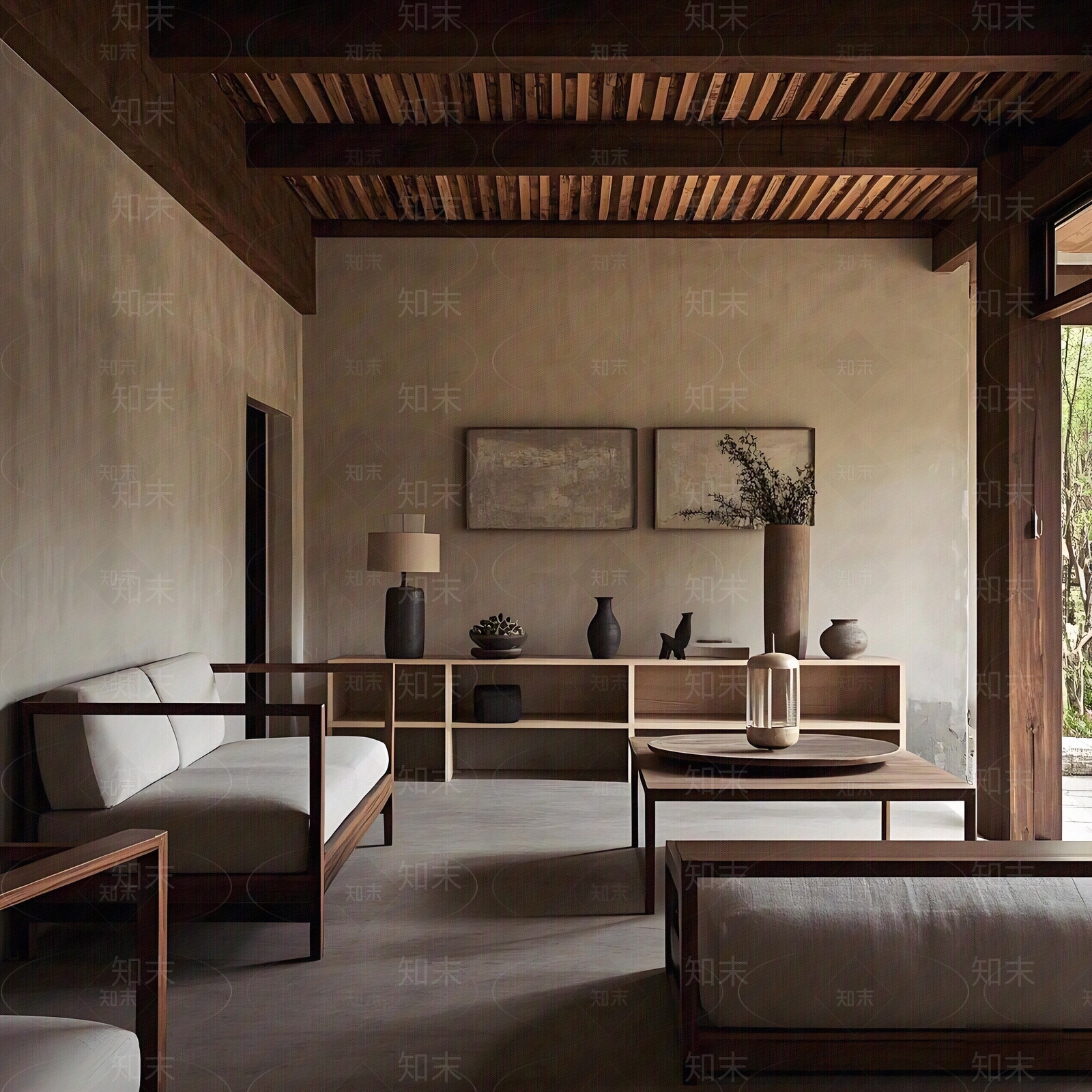 简约侘寂客厅贴图下载【ID:1185947129】