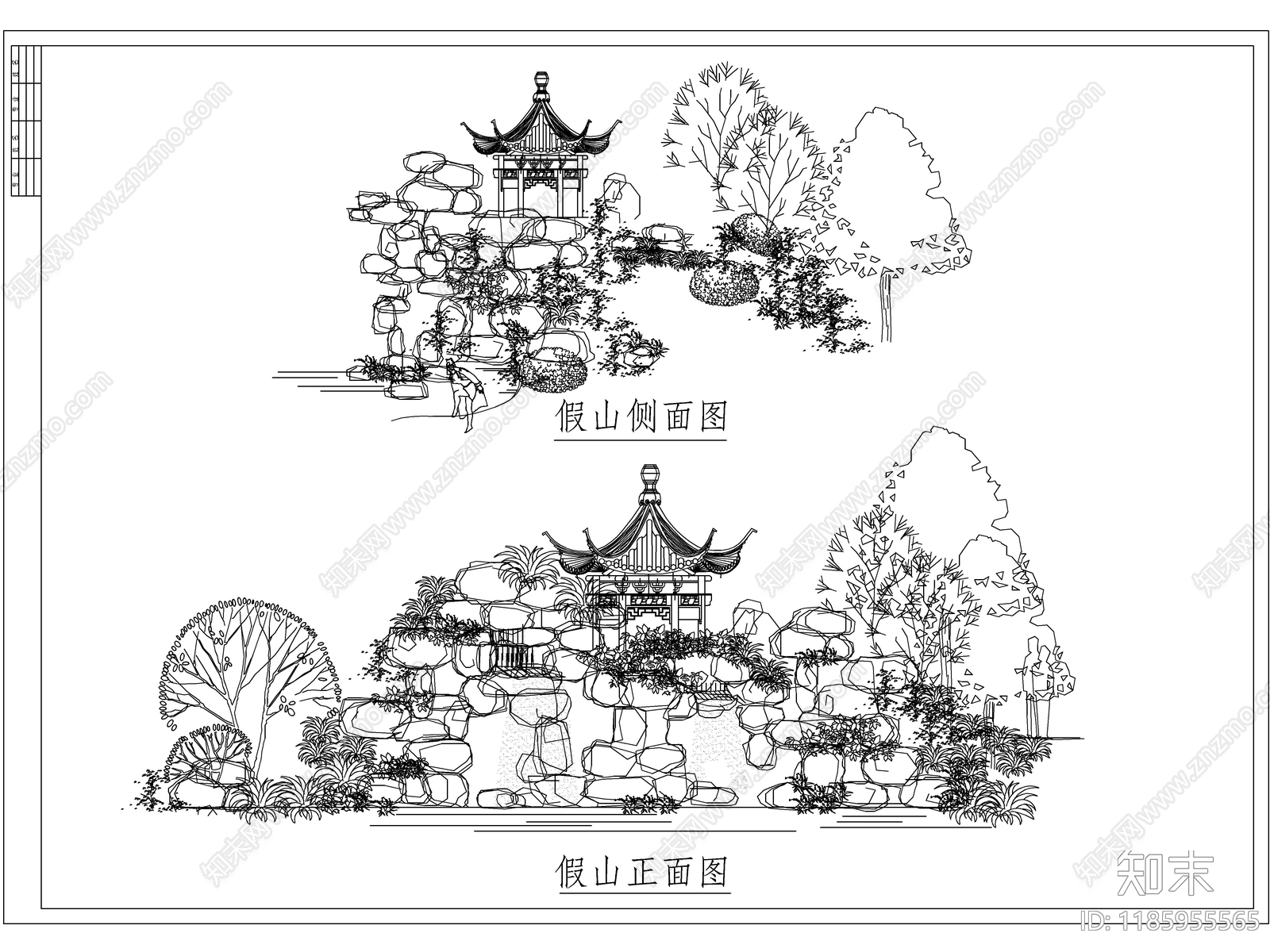 2025最新假山水景CAD图库cad施工图下载【ID:1185955565】
