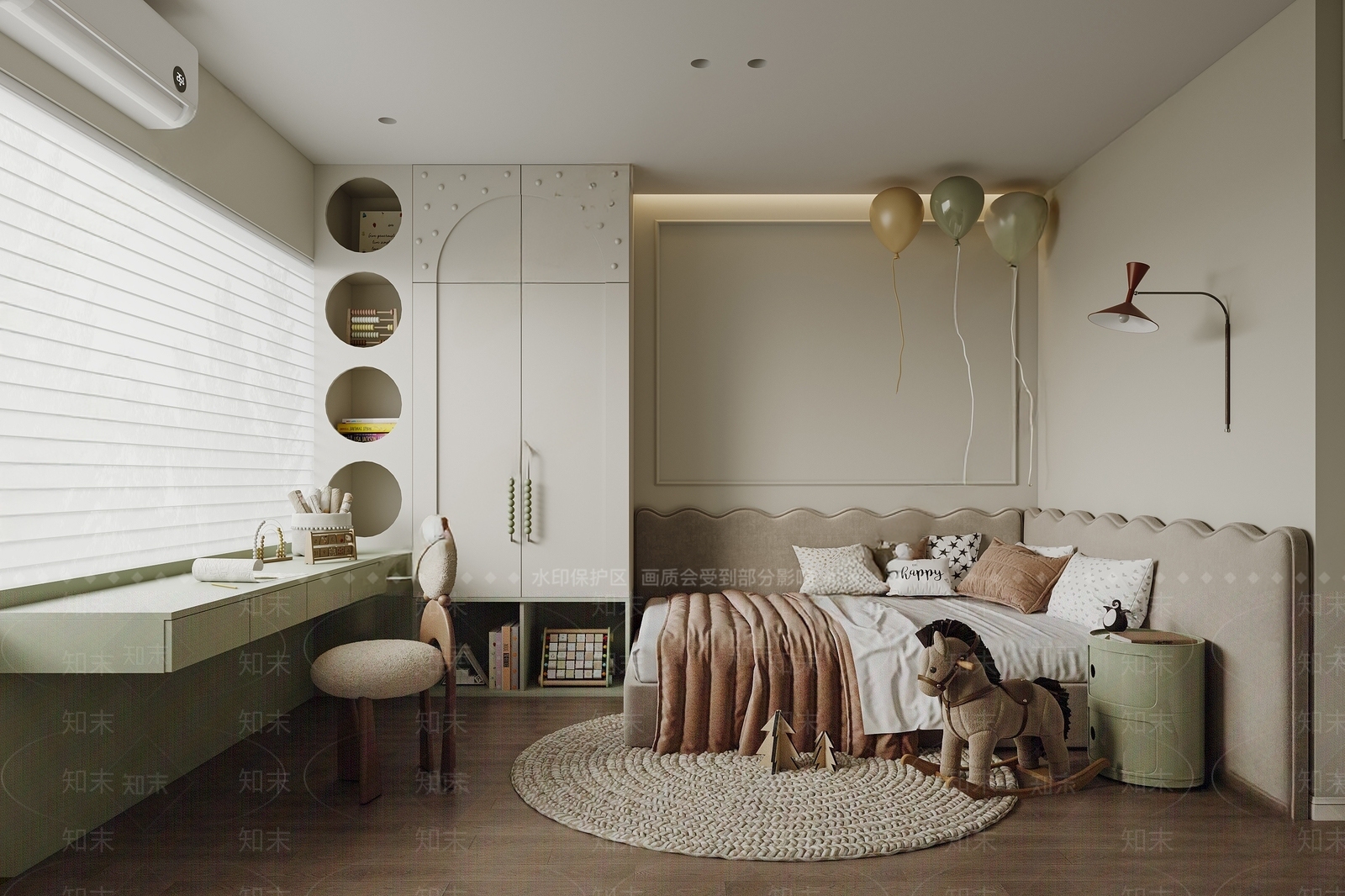 奶油通用儿童房SU模型下载【ID:1185951215】