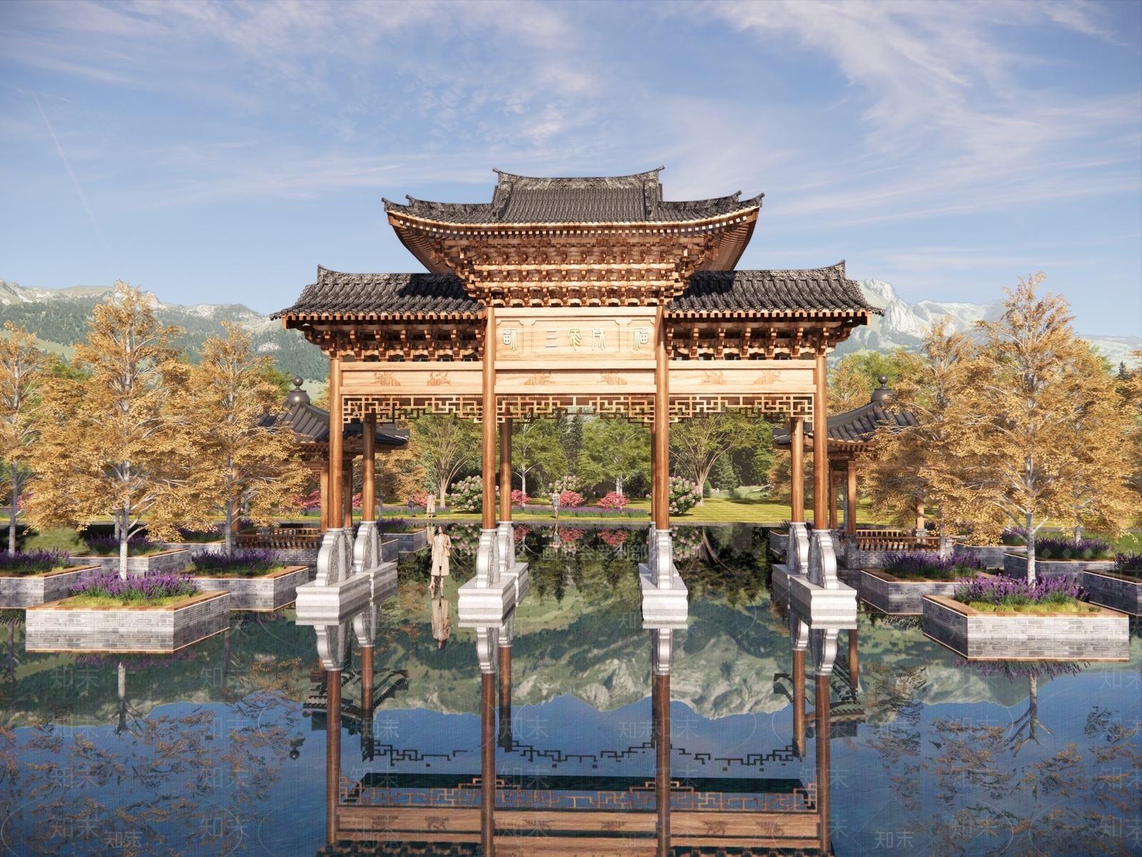 现代新中式入口大门SU模型下载【ID:1185959888】