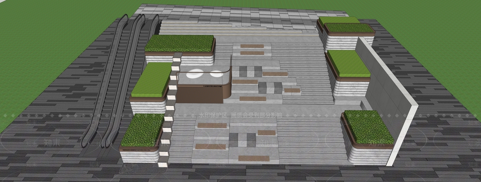 现代台阶景观SU模型下载【ID:1185960244】