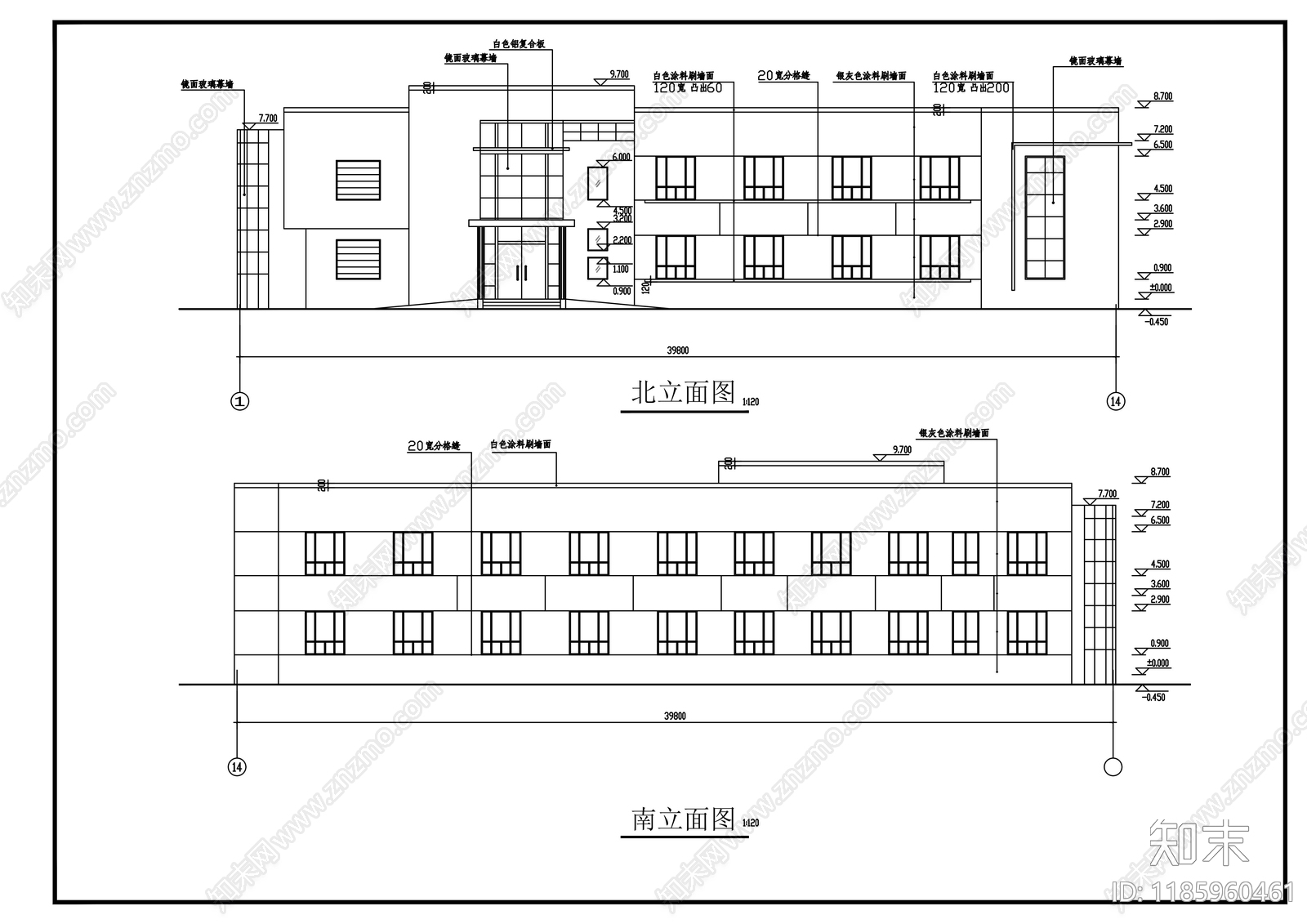 现代办公楼建筑cad施工图下载【ID:1185960461】