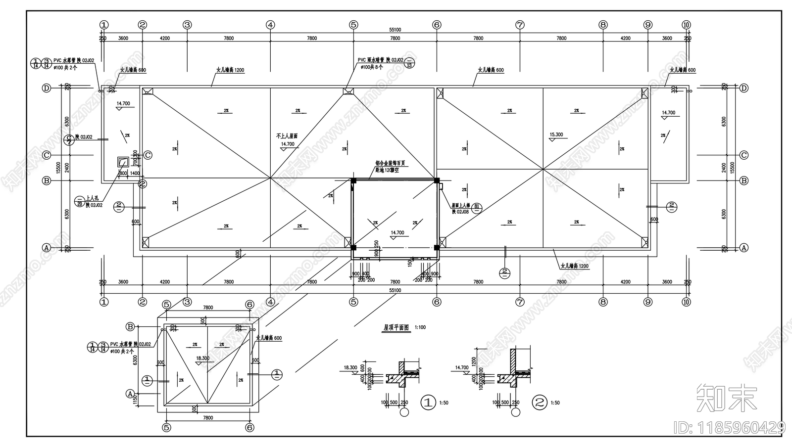 现代办公楼建筑cad施工图下载【ID:1185960429】