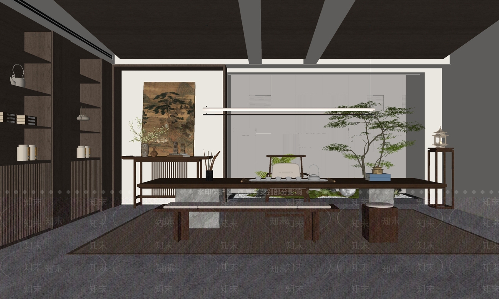 新中式茶室SU模型下载【ID:1185961693】