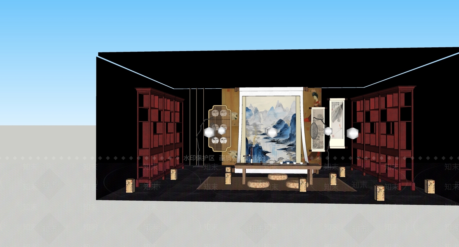 中式新中式美陈SU模型下载【ID:1185962676】