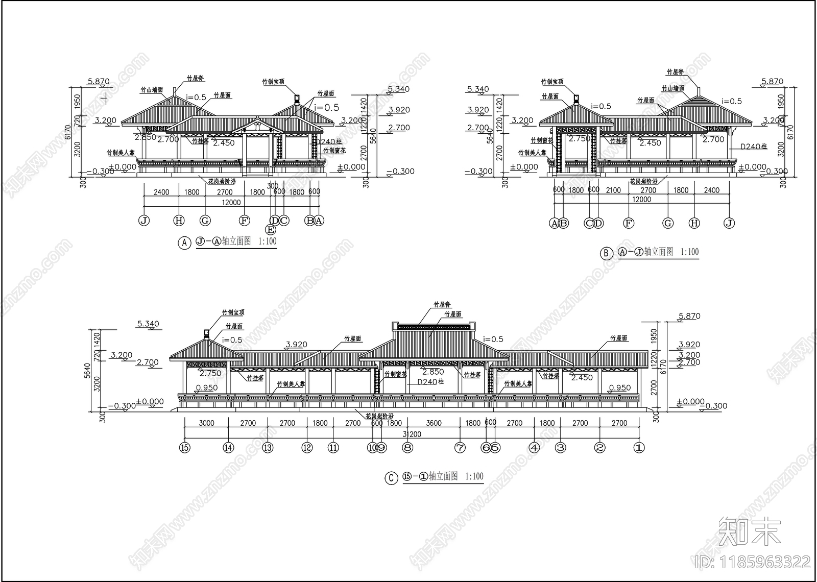 中式廊架cad施工图下载【ID:1185963322】