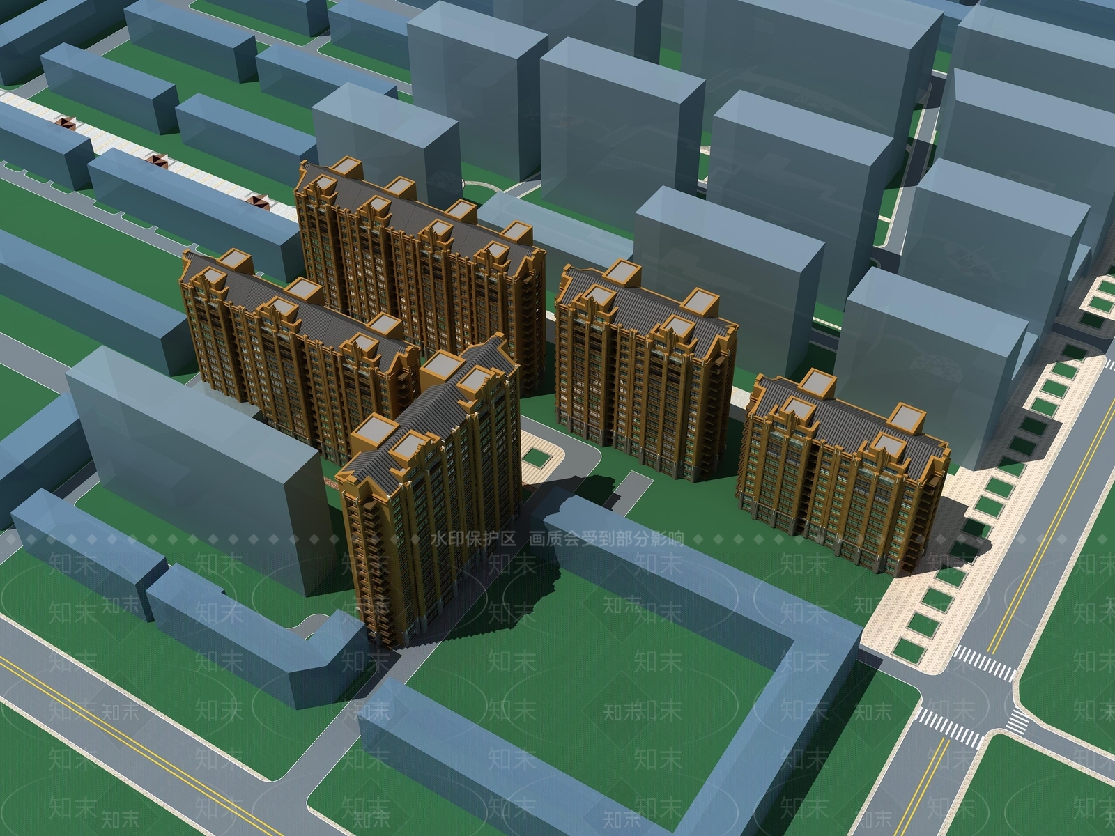 现代鸟瞰规划3D模型下载【ID:1185965577】