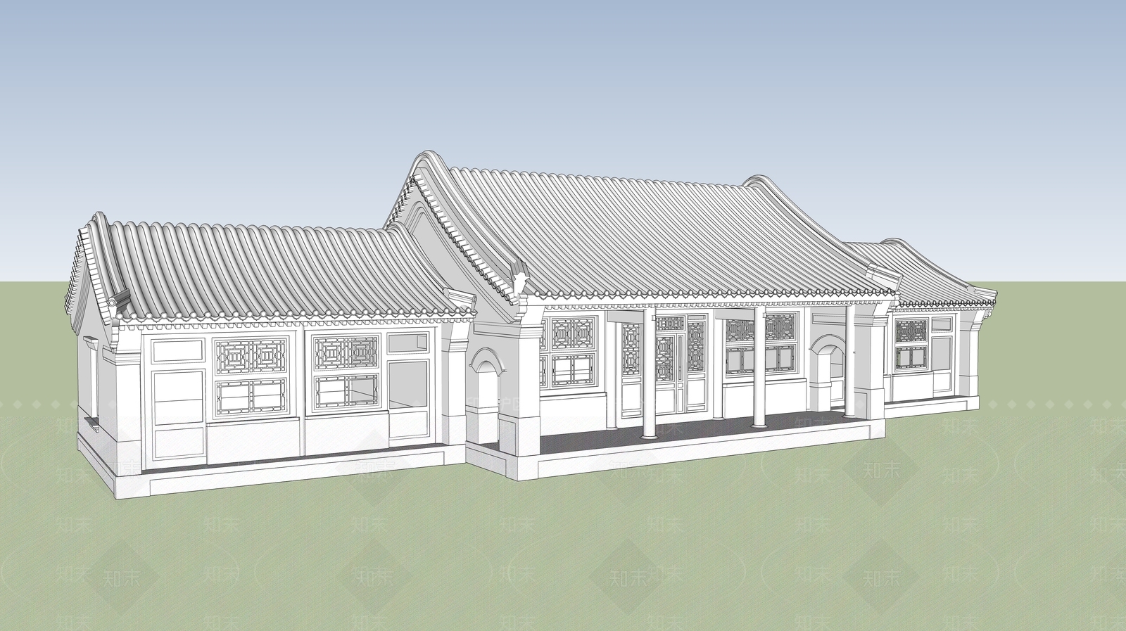 中式古建筑SU模型下载【ID:1185968129】