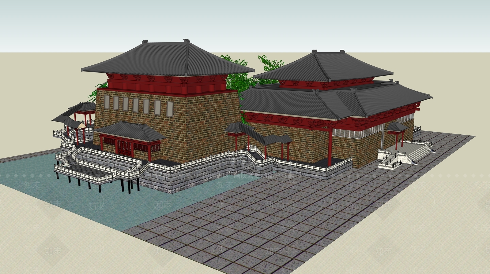 中式古建筑SU模型下载【ID:1185968545】