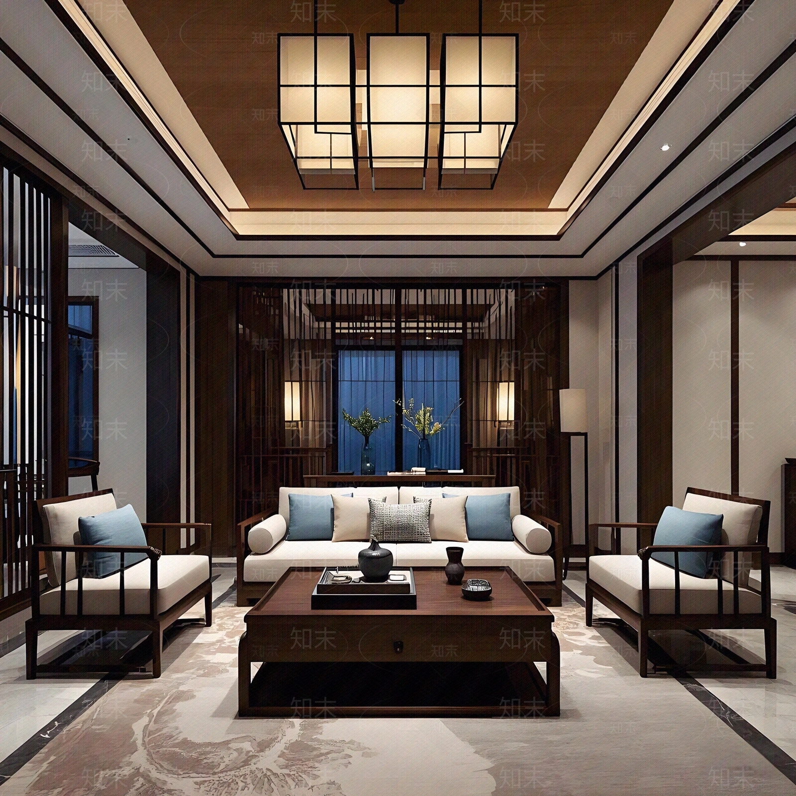 新中式禅意客厅贴图下载【ID:1185969366】