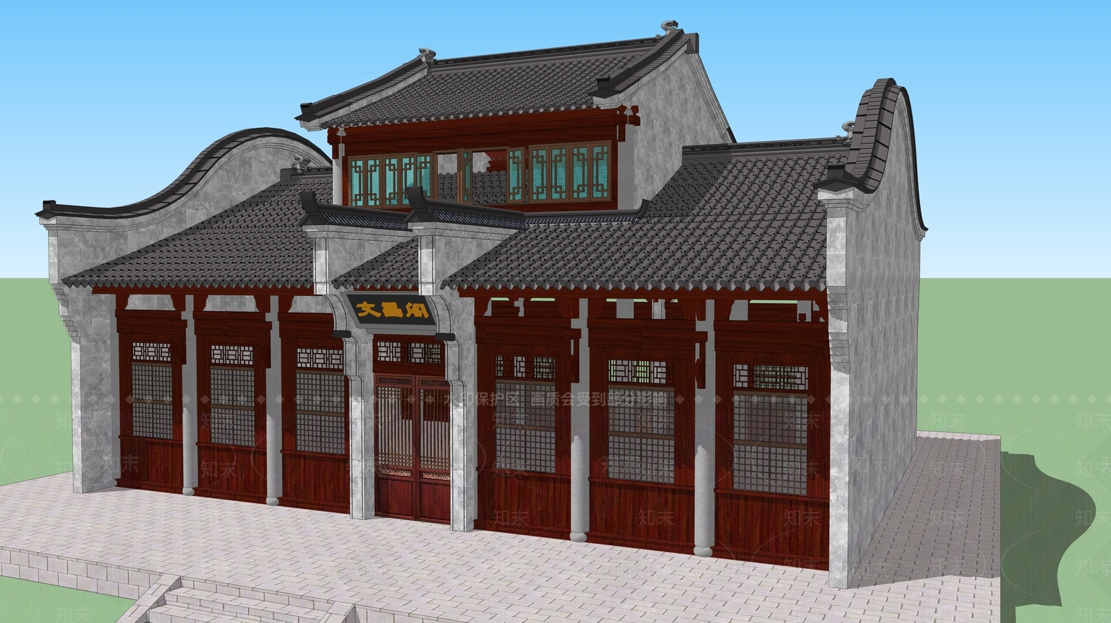 中式古建筑SU模型下载【ID:1185970278】