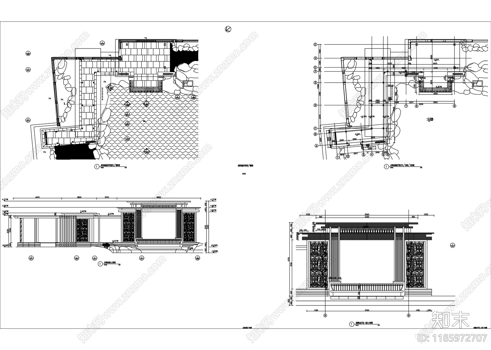 中式廊架cad施工图下载【ID:1185972707】