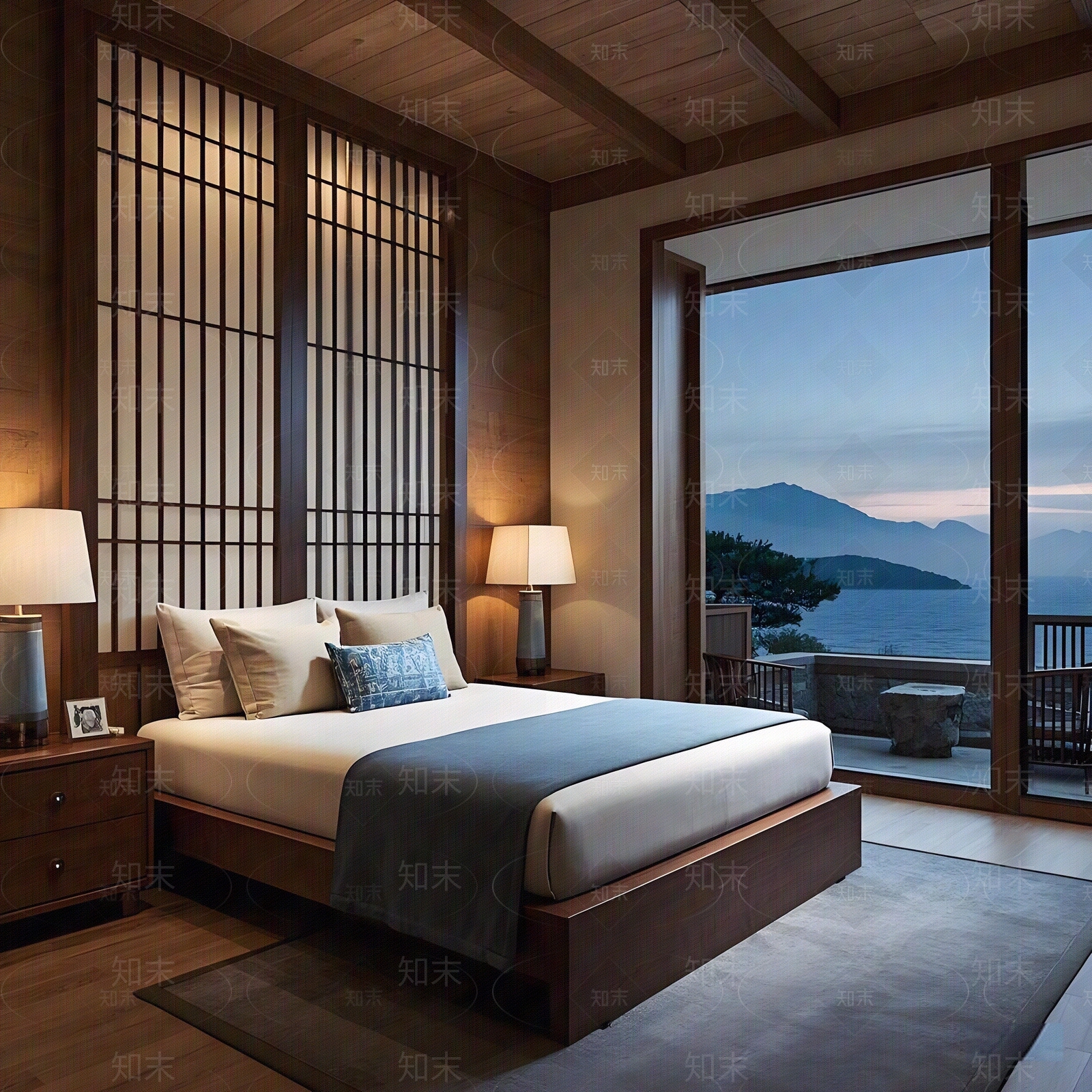 新中式中式卧室贴图下载【ID:1185972953】