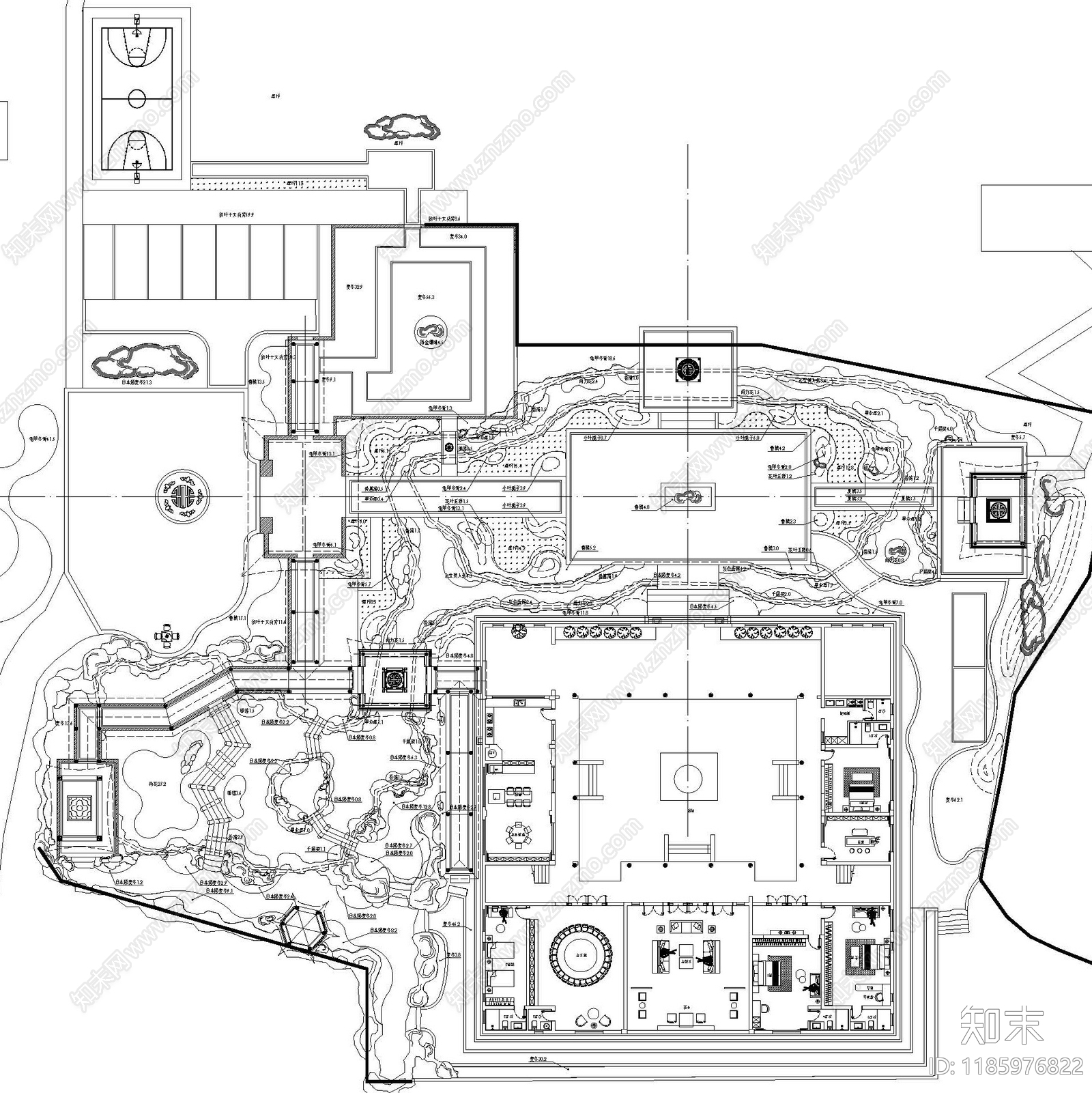 中式新中式庭院cad施工图下载【ID:1185976822】