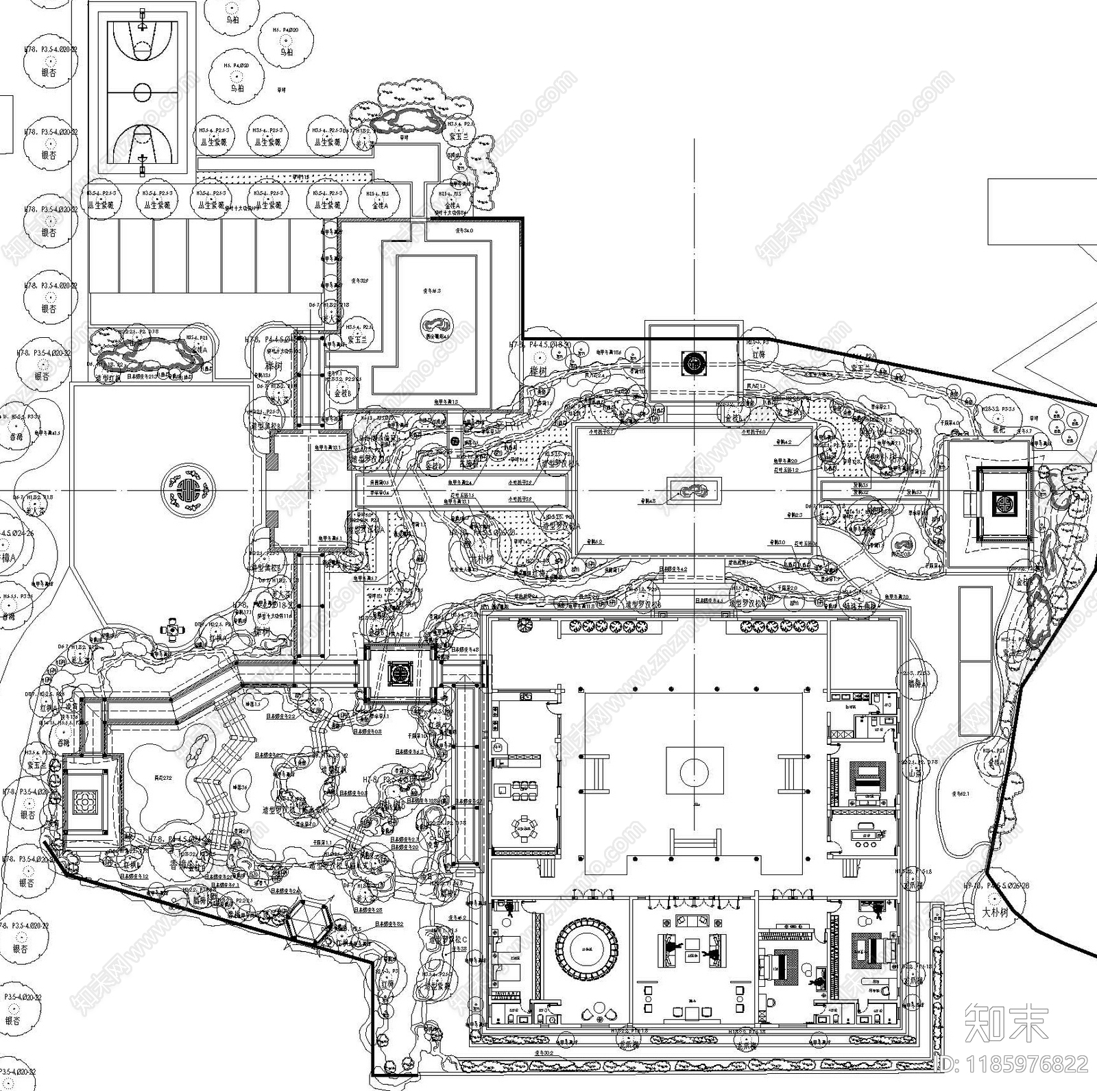 中式新中式庭院cad施工图下载【ID:1185976822】